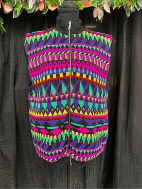 Vintage 80s Mondi Geometric Sweater Vest Full Zip 38